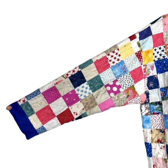 Handamde Jacket Womens Large Colorful Patchwork Quilted Open Front Rainbow - Picture 3 of 16